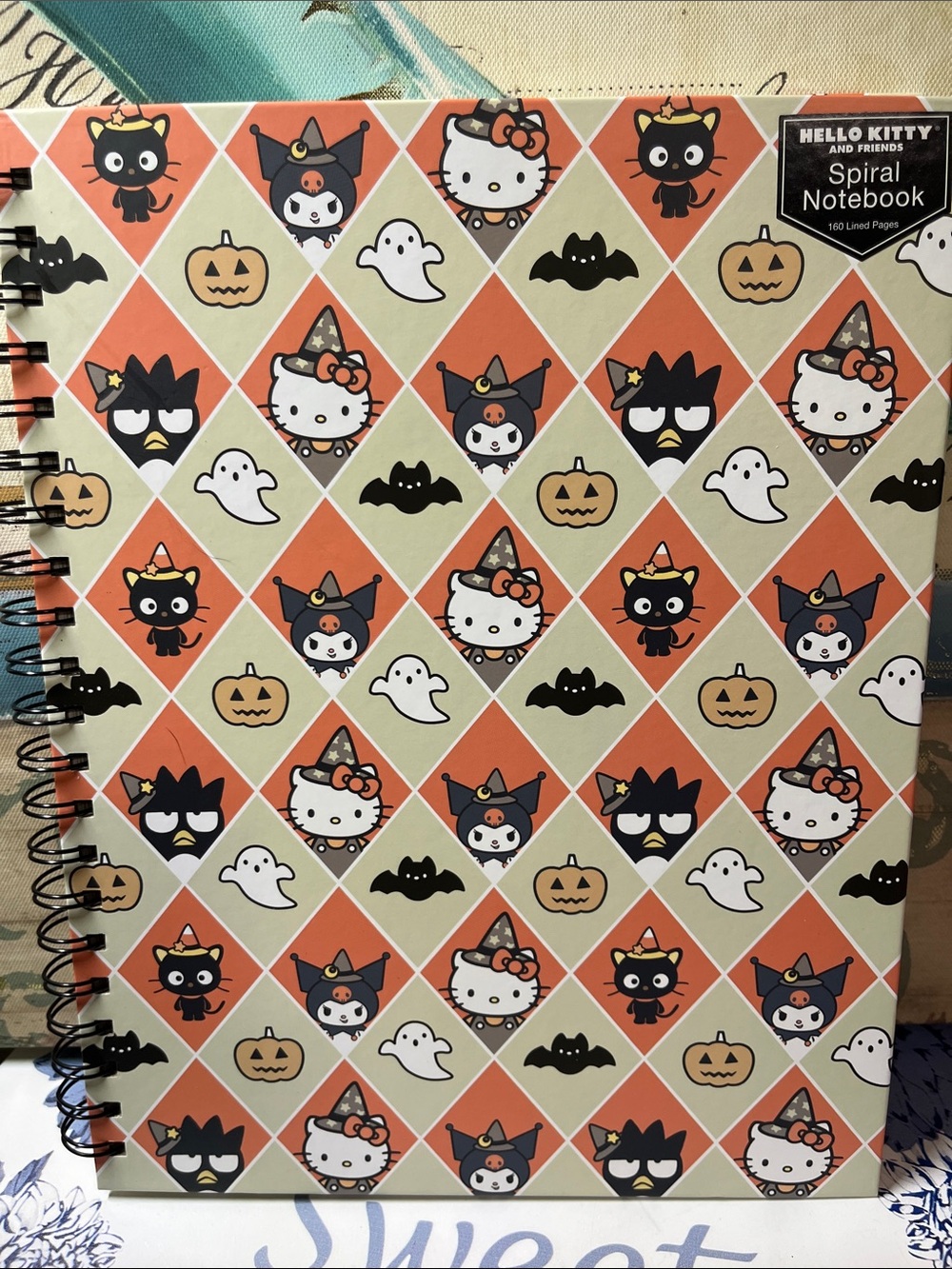 Hello Kitty -large Halloween Spiral Notebook - Orange, Cream, Black